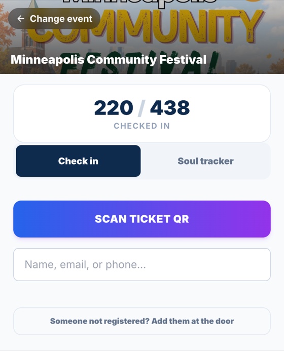 The check in screen at the door