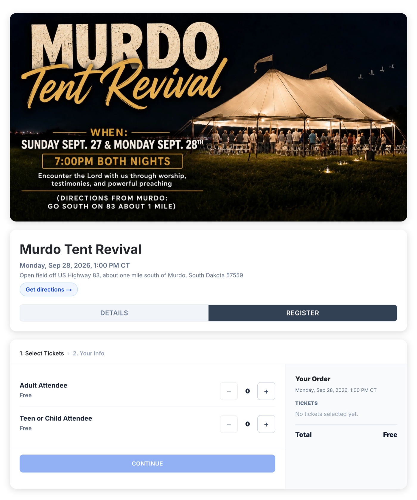 Murdo Tent Revival event page