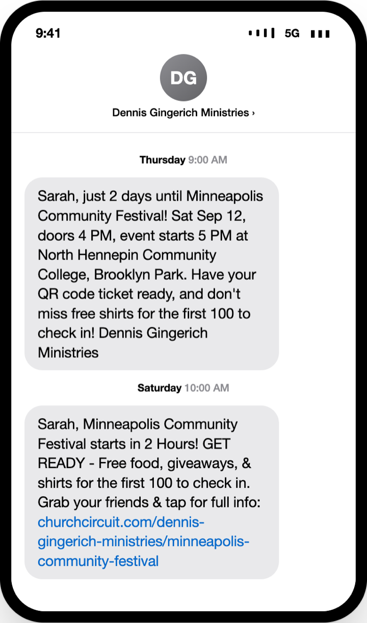 Text reminders on a phone