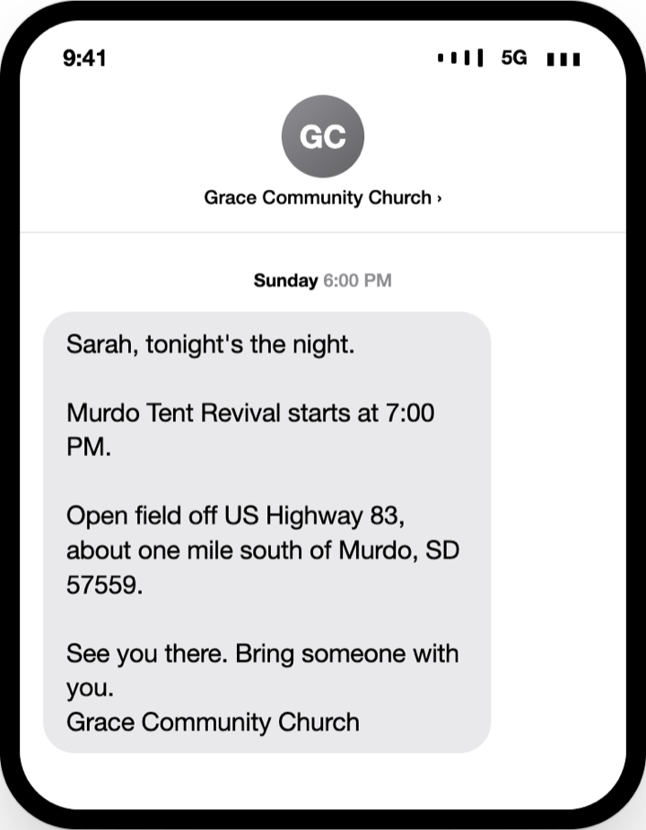 Text reminder for the tent revival