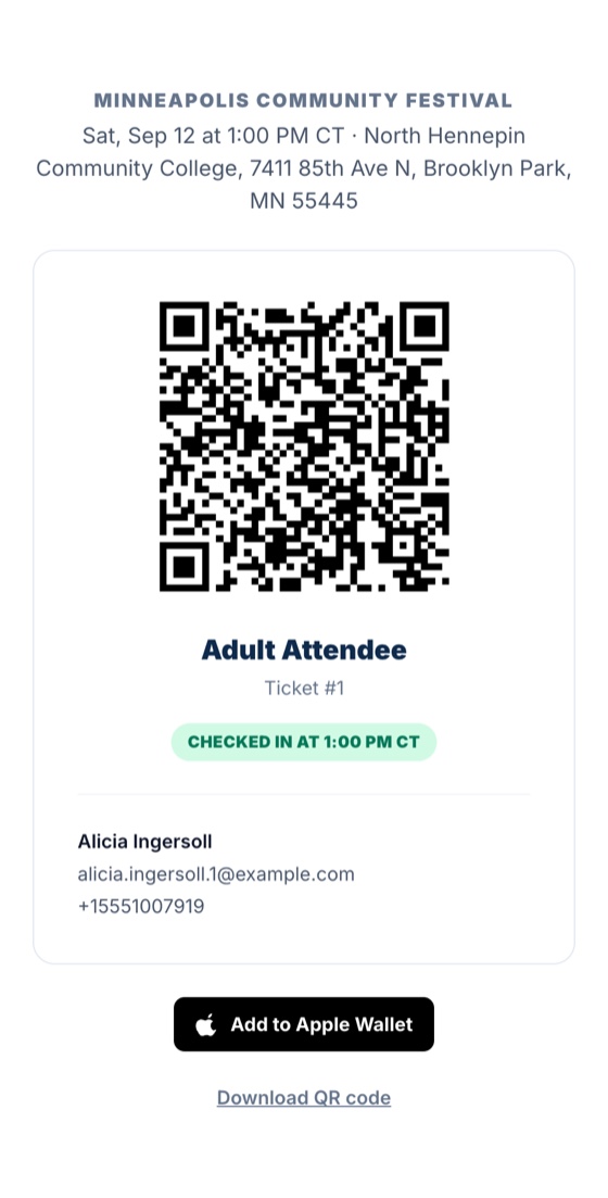 A ticket with a QR code